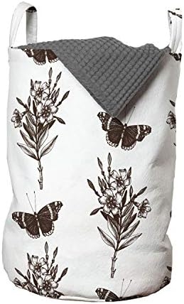 Чанта за дрехи Ambesonne Nature, Ботаническата градина с Изготвени от ръцете на пеперуди и Букет от цветя в Эскизном стил, Кошница за дрехи с дръжки, закрывающаяся на шнур, ?