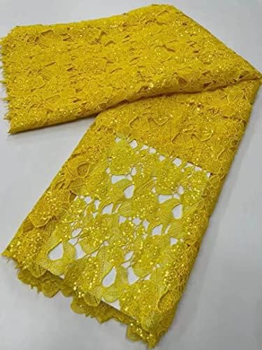 MARHAFABRIC 5 Ярда най-Новата Френска Жълта Завързана Кърпа с Пайети, Африканска Млечни Копринени Тъкани, Нигерия, за Булчински рокли,