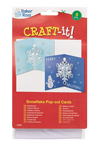 Картички Baker Ross AV889 Snowflake Pop Out - Комплект от 8 броя, Креативни коледни аксесоари за творчество и на бродерия за деца