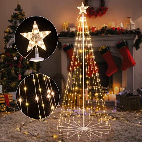Led лампа за Коледната елха във формата на Конус със Звезда, 6 крачета 265 Led Лампа за външно осветление, Коледно Дърво с 8 Режима, таймер Дистанционно, Изкуствена Коледн