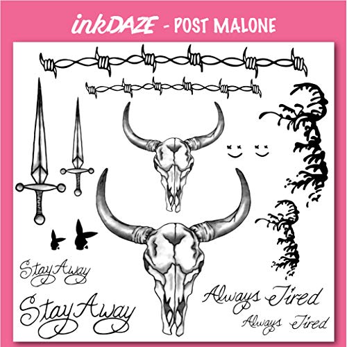 Комплект татуировки Inkdaze Post Malone за лице - Временни татуировки - Безопасно за кожата на татуировка - Аксесоари за татуировки