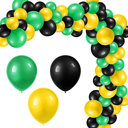 Sratte 120 бр. Балони за Деня на Деветнадесети юни, Ямайски Латексови балони на Едро, 12 Инча, Черни, Жълти, Зелени, Кръгли