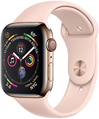 Apple Watch Серия 4 (GPS + cellular, 44 mm) - Златист корпус от неръждаема стомана, с каишка в Розов цвят Sand Sport Band (обновена)