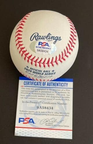 Едвин Риос подписа Бейзбол лого от World Series 2020 Шампиони WS 2020 PSA 8434 - Бейзболни топки с автографи