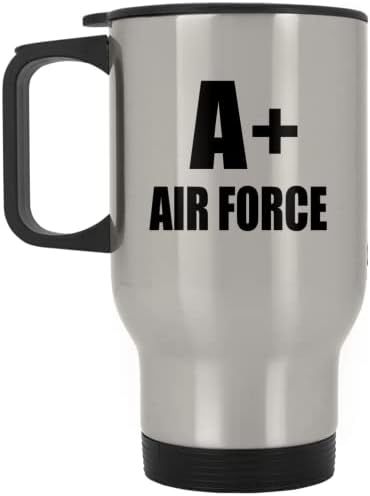 Designsify A + Air Force, Сребърен Пътна Чаша С Изолация от Неръждаема Стомана 14 грама, Подаръци за Рожден Ден, Годишнина, Коледа, Деня