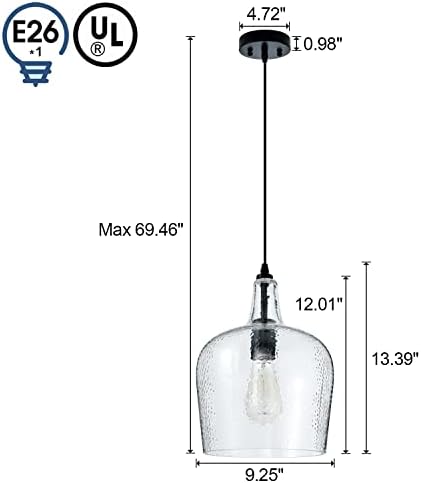 Стъклена Окачена лампа ELYCCUPA Модерен Черен 1 Лампа с Един Купол, Висящи осветителни Тела за Кухня, Островен Трапезария, Коридор, Ширина 10 см, E26, в Списъка на UL