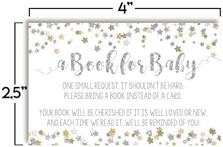 Картичка с надпис: Донеси ми една книга, украсени със златни и сребърни блещукащите звезди, за детската душа, неутрален по отношение на пола, 20 карти с двустранна вл?