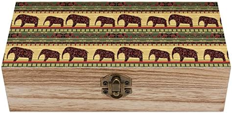 Хипи Етнически Африкански Слон Гръндж Tribal Ацтекский Художествен Дървена Кутия За Съхранение На Настолен Малък Декоративен Органайзер