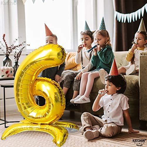 Катчон, Самостоячий Златната 6-ти Номер балон - Голям, 40 См | 6 Златни балони, Топки на 6-тия рожден ден | 6-Годишният балон, Номер 6 балони | 6 Златни балони за украса на 6-т?