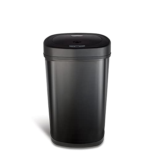 Овална Кухненско Кошчето за боклук с датчик за движение BZDOLL, Неръждаема Стомана, устойчив на пръстови отпечатъци, 13,2 литра, Матово-черен