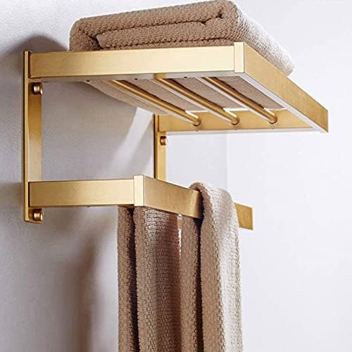 DMUNIZ Закачалка за Хавлии в Ретро стил, Двойна Закачалка за кърпи с Покритие от Алуминий, Рафт За Кърпи За Баня, Монтиране на стена /Злато/40 см