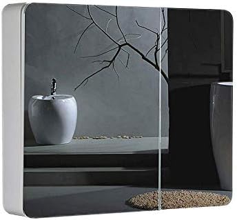 HTLLT Козметично Огледало За Грим Огледало за Баня от масивно Дърво с рафт | Заоблени шкаф за баня | Обикновен Шкаф за баня, комбиниран