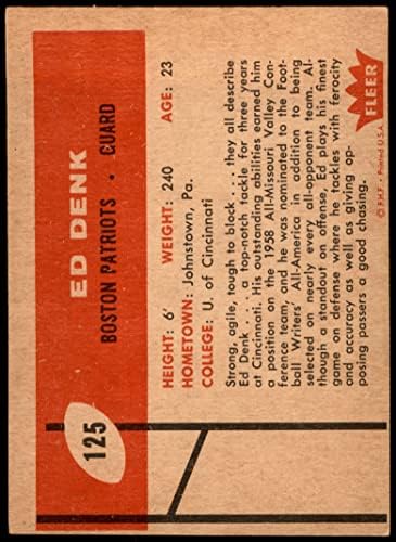 1960 Fleer 125 Ед Денк Патриоти Нова Англия (Футболна карта) БИВШИ Патриоти