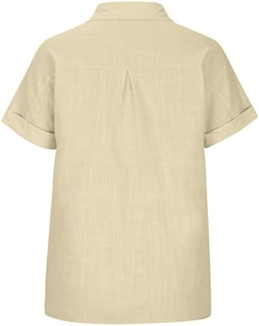 Лятна Есенна Блуза, Тениска за Жени с Къс ръкав 2023, Бельо Памучен Тениска с V-Образно деколте и Копчета, Базова Тениска XG XG
