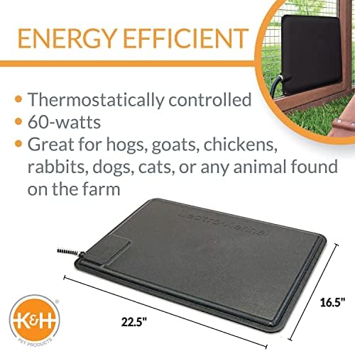 K&H PET PRODUCTS Термо-Мат с нагревател за селскостопански животни Черно Среден 16,5 X 22,5 См