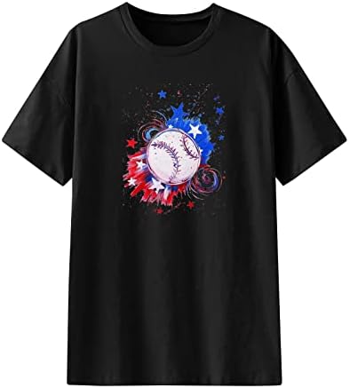 Тениски с Принтом на Деня на Независимостта за Жени, Бейзболна Риза Оверсайз, Тениска с кръгло Деколте и Къс Ръкав, Блузи, Свободна