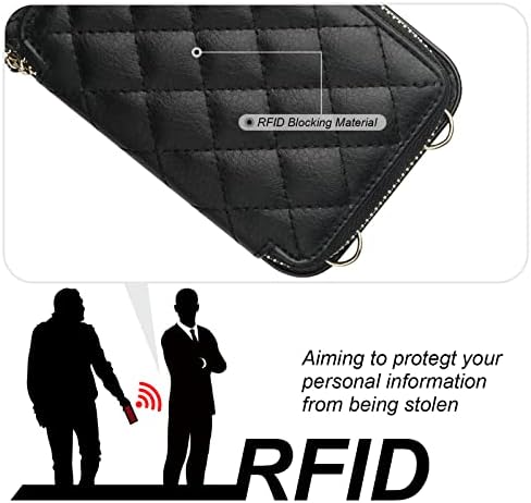 Чанта-портфейл Bocasal по рамото за iPhone 12/12 Pro, RFID-Принудителна Bag-чанта от изкуствена кожа с цип с Панти капак, Калъф-за награда-поставка