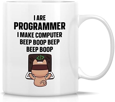 Забавна Чаша за Retreez - Котка, аз съм Програмист, Инженер-програмист, Писане Керамични Чаши за Кафе с Тегло 11 Грама - Забавни,