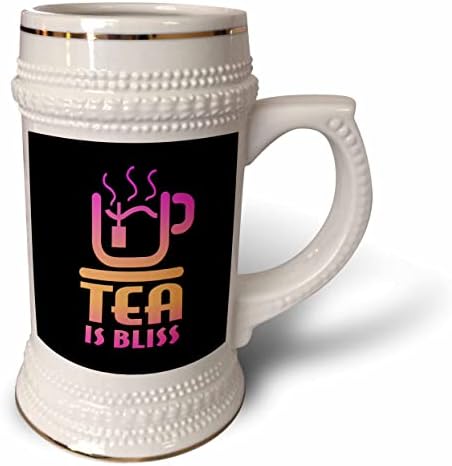Триизмерно изображение на думи Чай - това е блаженство с участието на чаена чаша на черен фон. - чаша Stein в 22 грама (stn-364099-1)
