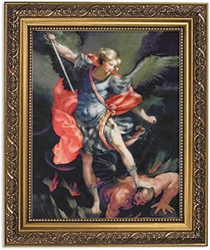 Колекция Gerffert Портрет на Св. Архангел Михаил в католическата рамка с принтом, 13 инча (рамката с тапицерия злато Orante)