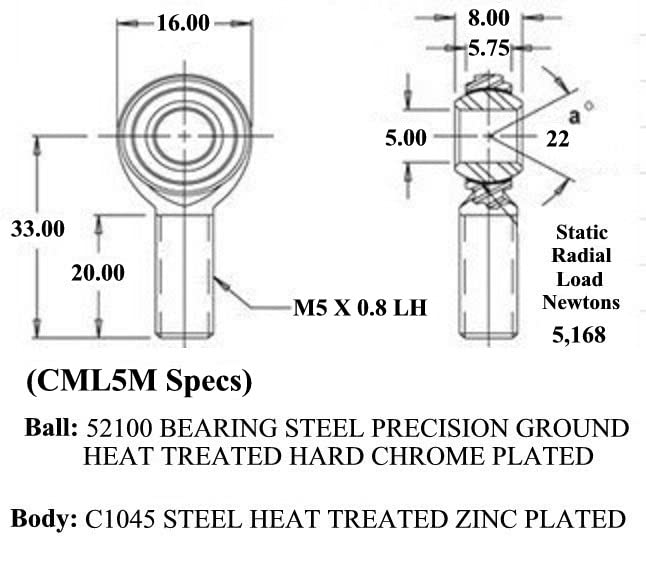 Компоненти QS CML5M, Метричен Външния Край на пръчката LH M5 X 0.8 На Панта Heim Heims