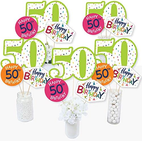 50-ти рожден ден - Забавно Поздравление честит рожден Ден - Цветни Пръчици за украса на парти в чест на Петдесетте - Топперы за маса - Комплект
