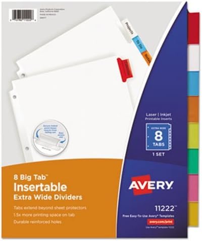 Ейвъри 11222 - Разделители WorkSaver Big Tab Extrawide с Осем цветни раздели, 9 x 11, Бяло-AVE11222 от Ейвъри