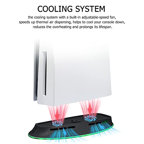 Поставка за вентилатора за охлаждане PS5 с RGB подсветка, 2 Скоростни вентилатор, Осветление DOBEWINGDELOU, Охлаждаща Станция с IR дистанционно управление, приложението Smart Con