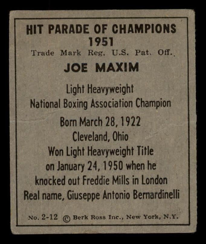 1951 Знания Рос # 12 B Боксьор Джо Максим (Бейзболна картичка) VG