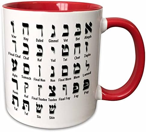 Керамична чаша с триизмерен модел на еврейската азбука, 1 брой (опаковка от 1 броя), червена