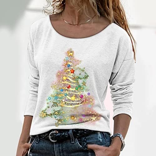 Жените Риза, Тениска с Коледните Принтом, Блуза с дълъг ръкав и кръгло деколте, Свободно Топ, Дамски Потник, Блуза