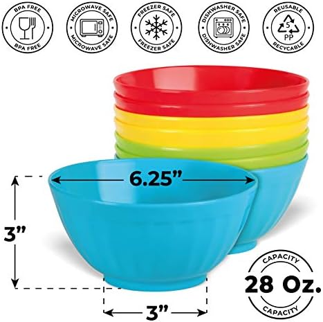 Набор от пластмасови мисок PLASKIDY, детски Пластмасови купички за ядки тегло 8-28 унции, може да се мие в микровълнова фурна, Пластмасови купички за супа, които не съдърж
