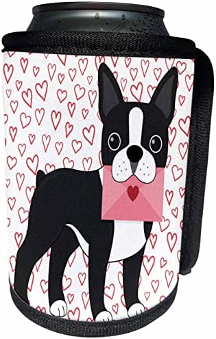 Опаковки за бутилки - охладител 3dRose Red Hearts Boston Terrier Valentine - Can Cooler (cc_354124_1)