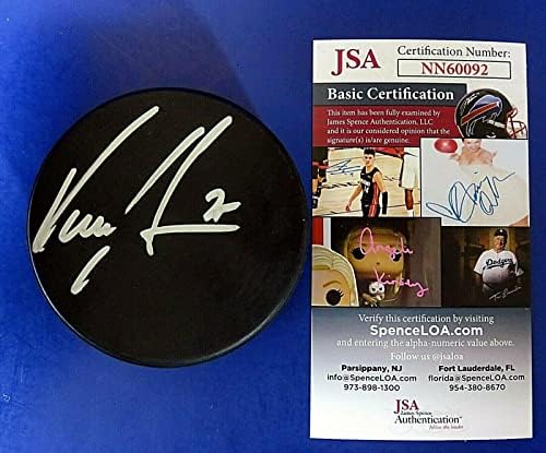 Хокейна ШАЙБА, С АВТОГРАФ от Винсент Дамфусса ~ JSA NN60092 - за Миене на НХЛ с автограф