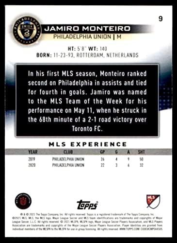 2021 Topps MLS #9 Джамиро Монтейру Филаделфия Юниън Футбол Търговска карти на футболен клуб