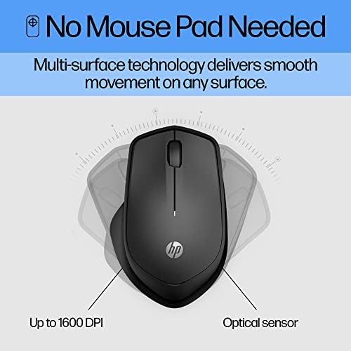 Безжична тиха мишка HP 280 М - Ергономичен дизайн за дясна ръка, 18 месеца живот на батерията и надеждна свързаност с честота