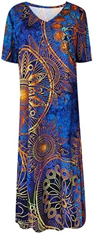 Жена Макси рокля-риза в стил Бохо С Флорални принтом, Летни Плажни Рокли С V-образно деколте и къси ръкави и цепка отстрани