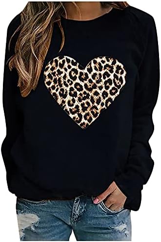 Ризи с дълъг ръкав за жени, Дамски Ежедневни Модерен Пуловер с Леопардовым Принтом Love Без Качулка Плюс мек вълнен плат Пуловер С дълги Ръкави