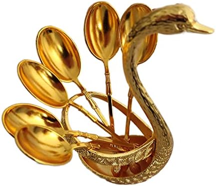 Златна Чаена Лъжичка с Метална основа във формата на Лебед, Държач с Организатора на 6 Лъжици, Сервировочная Бар Десерт Лъжица от Неръждаема