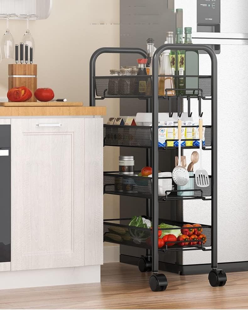 LEPSJGC Кухненски стойка За съхранение, рафтове за съхранение в Банята, Спалнята, Пътуваща количка, рафтове за съхранение (Цвят: черен, размер: 25 * 46 * 84 см)