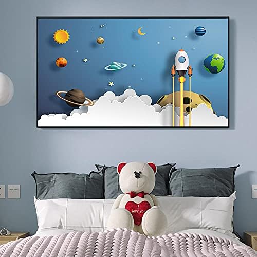 DFGRHG Модерна Проста Картина на Космическото Астронавти на Планетата Земя, Детска Стая, Картина За Спални Момче Декоративна Хол-60x90 см (без рамка)