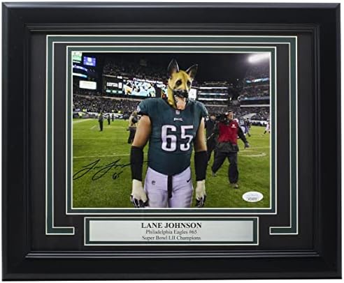 Снимка с автограф Лейн Джонсън 8x10 в рамката на Philadelphia Eagles Superbowl JSA ITP - Снимки NFL с автограф