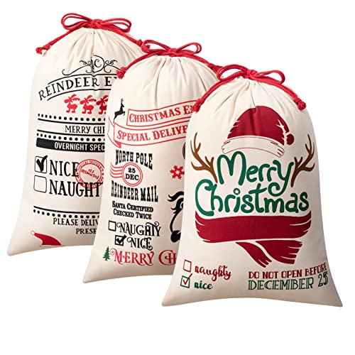 HBlife Персонализирани Чанта на Дядо Коледа 27,6 x 19,7 См Подарък Пакет за Коледа Памук Чанта на Дядо Коледа с Завязками Коледен подарък