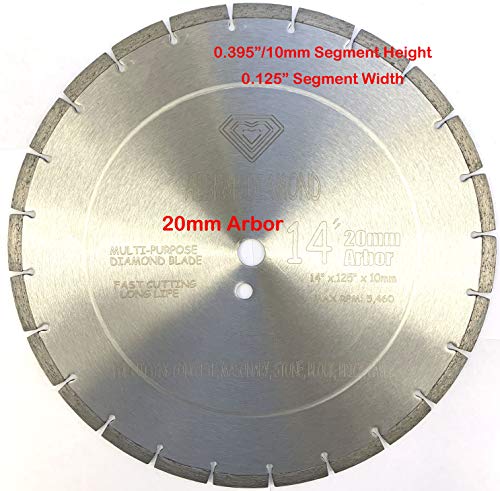 Изпращане VTXMAX VSS 14 инча 20 мм (НЕ 1 инч) Сегментирани диамантени ножове мощност триони с общо предназначение за сухо или мокро рязане на бетон, зидария, Камък, тухли ... (