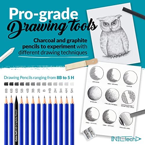 ОРИНОКО - TECH Art Доставки Графитни моливи за рисуване и комплект за рисуване (набор от 37 теми) - Пълен набор от художника включва жар,