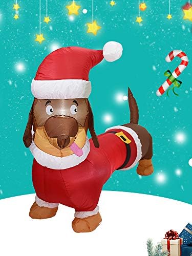 Toyfun 5 Фута Осветена Коледна Надуваема Куче с Вградени Въртящи светодиодни Лампи Надуваема Куче Вайнер Надуваеми Коледна Украса за вътрешно