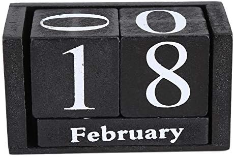 Стари Дървени Календарни Кубчета Календар С Променена Дата от месеца Черен Син за Декориране на Домашния офис (Черен)