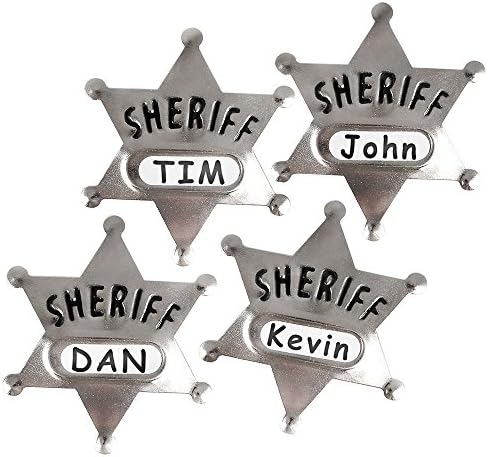 Метални значки Шериф - (Опаковка от 24 броя) Сребърни Лични икони със звездите със стикери за името, Иконата на депутата в ковбойском стил в стил Уестърн, Играчки за д?