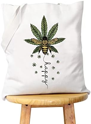 WCGXKO Трева, канабис 420 Пчелите Подарък Пчелни Щастлив памук Спасим пчелите Чанта-тоут Пчелен подарък Чанта за пчели