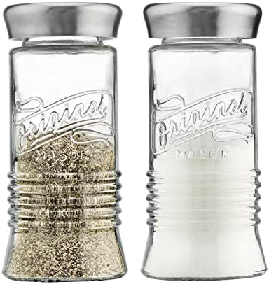 Шейкър за сол и пипер MosJos Mason Jar - набор от стъклени дозаторов за подправки в селски стил с метални капаци. Стари буркани-зидари